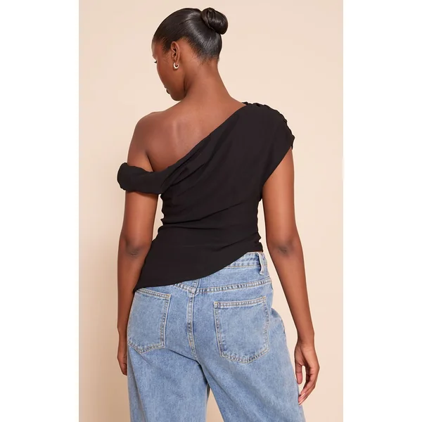 Noir Haut Long Drapé Asymétrique En Mousseline