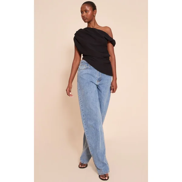 Noir Haut Long Drapé Asymétrique En Mousseline