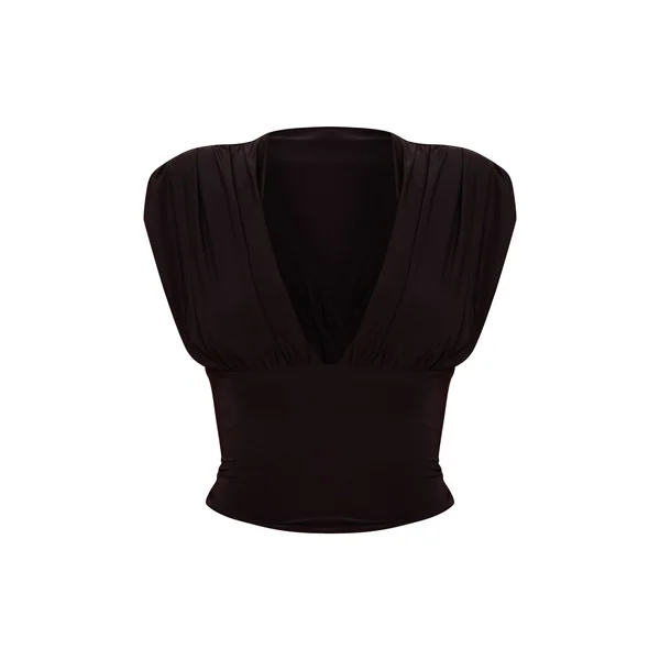 Noir Haut Long Drapé Plongeant À Double Couche Slinky Doré