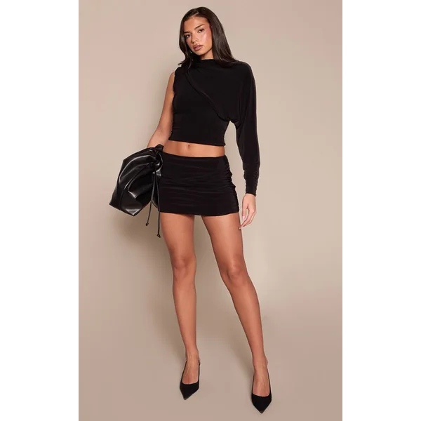 Noir Haut Moulant Asymétrique À Manche Unique Avec Détails Drapés