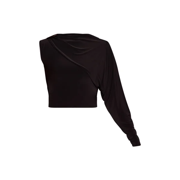 Noir Haut Moulant Asymétrique À Manche Unique Avec Détails Drapés