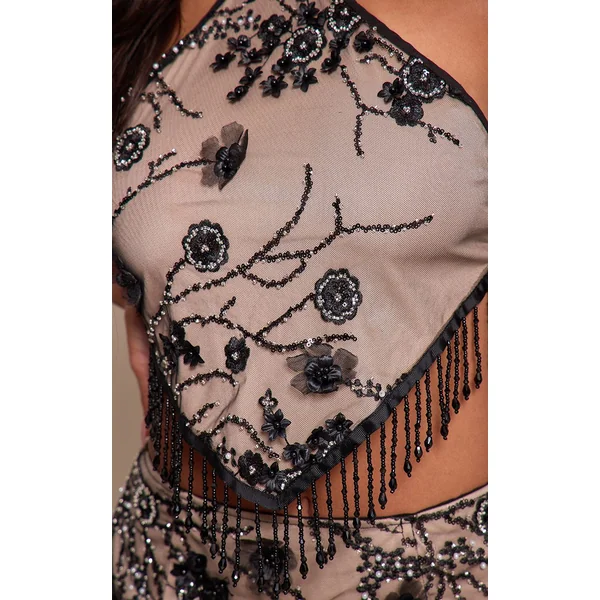 Noir Haut Shape À Col Halter En Dentelle Et Sequins