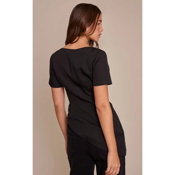 Noir Haut Tissé Structuré À Ourlet Asymétrique
