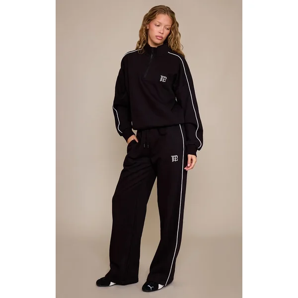 Noir Joggers Resserrés Avec Passepoil Contrasté Plt