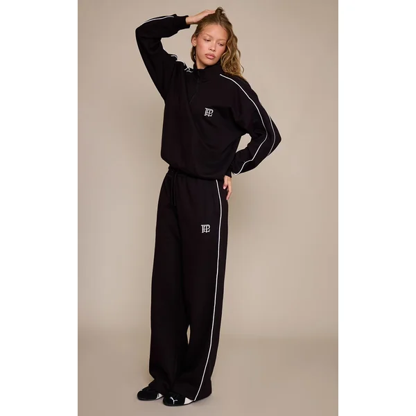 Noir Joggers Resserrés Avec Passepoil Contrasté Plt