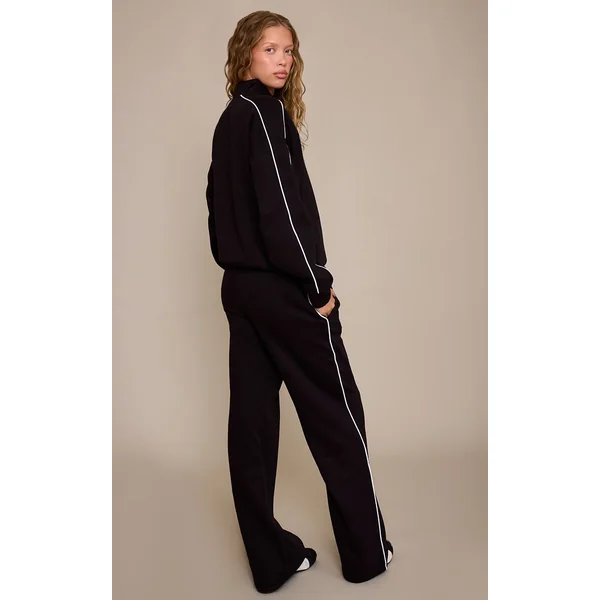 Noir Joggers Resserrés Avec Passepoil Contrasté Plt