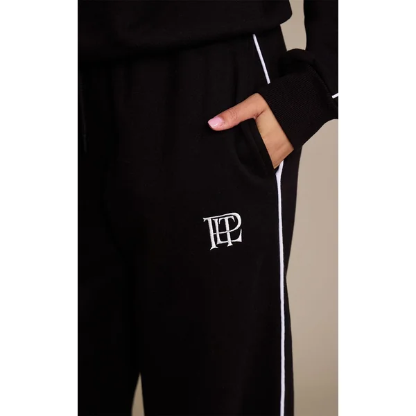 Noir Joggers Resserrés Avec Passepoil Contrasté Plt