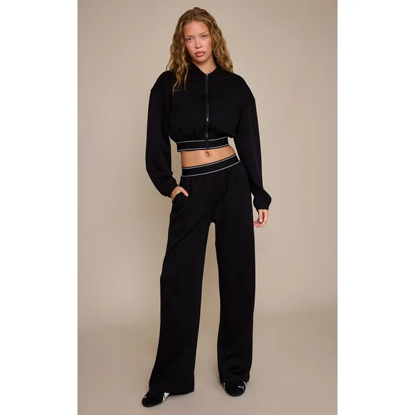 Noir Jogging Plt À Taille Élastiquée Et Jambes Larges Ultra Doux