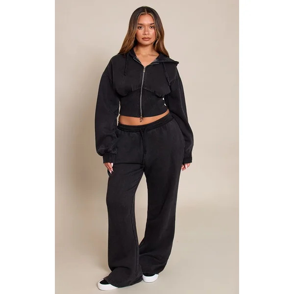 Noir Jogging Shape Droit Effet Délavé À Nouer Devant