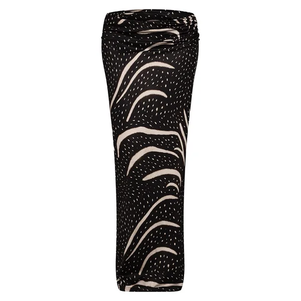 Noir Jupe Longue Asymétrique À Imprimé Abstrait Toucher Doux Ensemble Coordonné