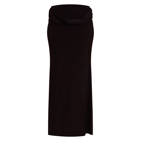 Noir Jupe Longue Drapée À La Taille En Tissu Slinky Double Épaisseur