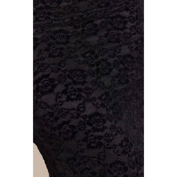 Noir Jupe Longue En Velours Dentelle Taille Mi-haute Ensemble Coordonné