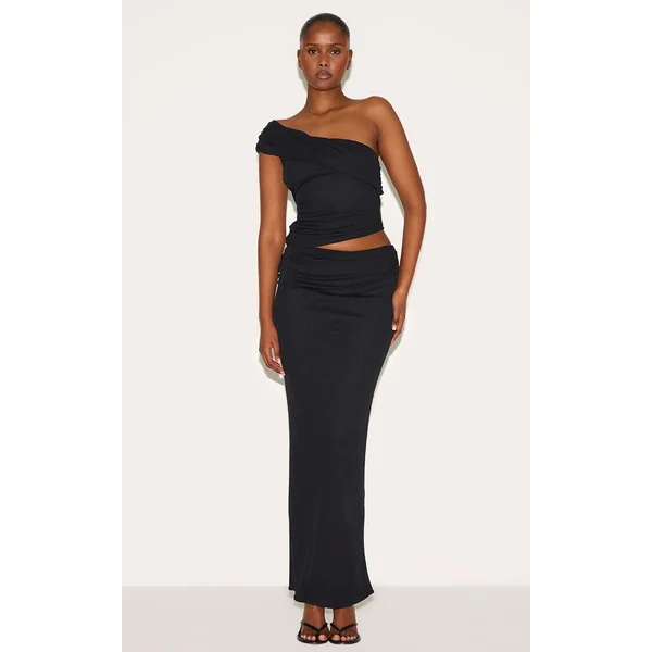Noir Jupe Longue Taille Basse En Tissu Pelure D'oignon