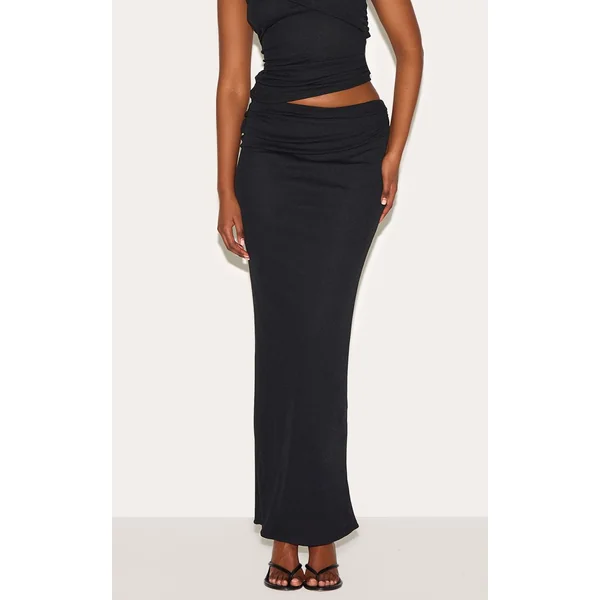 Noir Jupe Longue Taille Basse En Tissu Pelure D'oignon