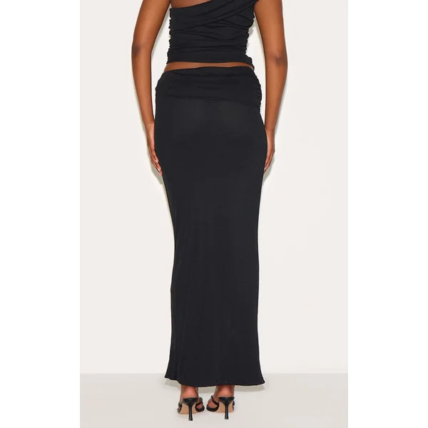 Noir Jupe Longue Taille Basse En Tissu Pelure D'oignon