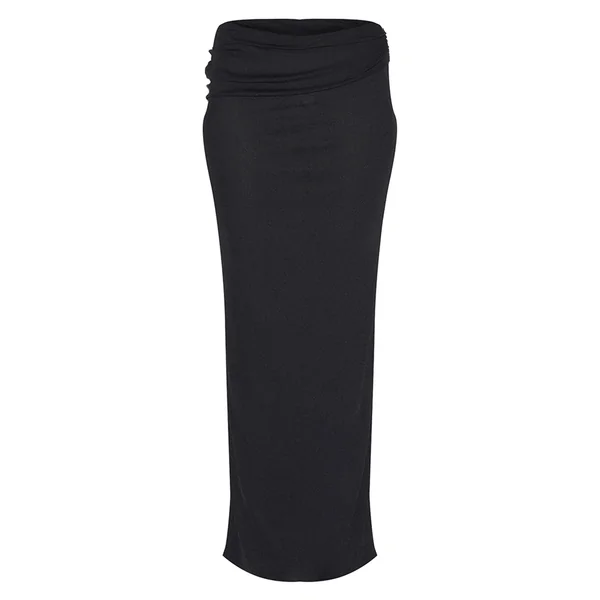 Noir Jupe Longue Taille Basse En Tissu Pelure D'oignon