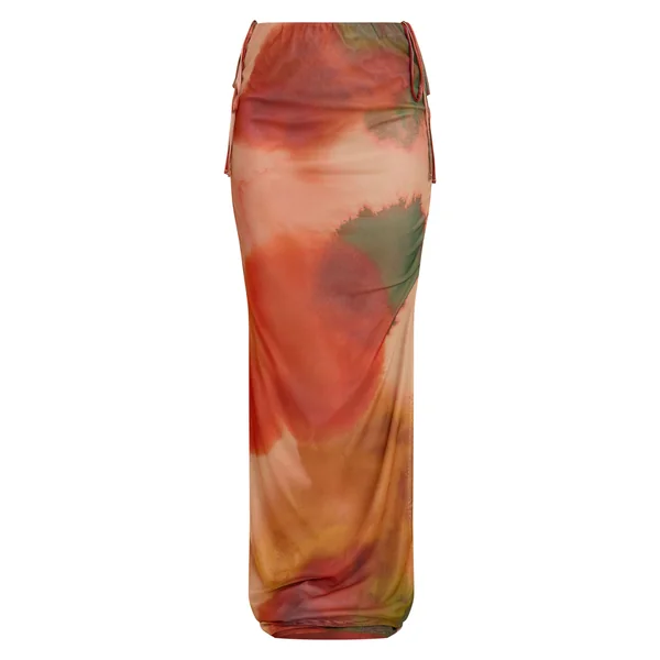 Noir Jupe Longue Transparente Beige À Détail Fleuri