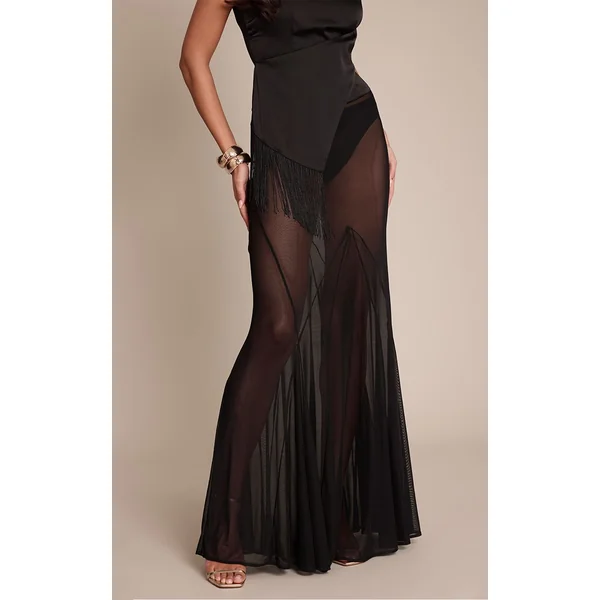 Noir Jupe Longue Évasée Transparente