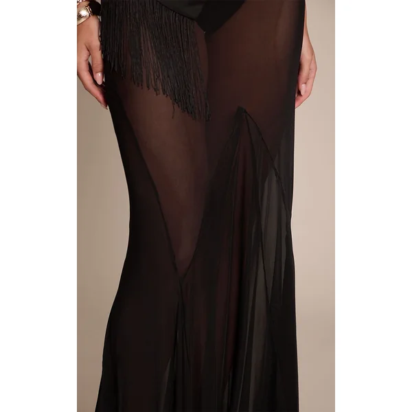 Noir Jupe Longue Évasée Transparente