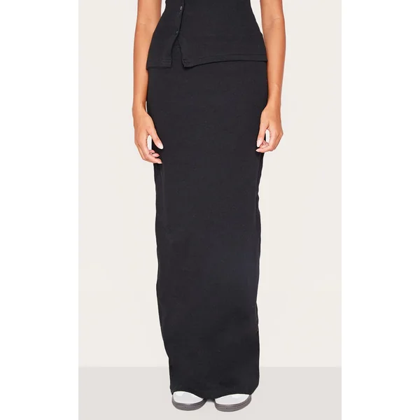 Noir Jupe Maxi Côtelée Taille Mi-haute Coordonnée
