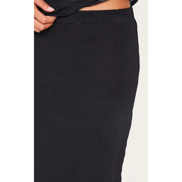 Noir Jupe Maxi Côtelée Taille Mi-haute Coordonnée