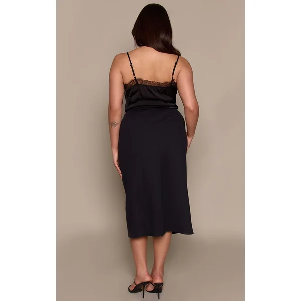 Noir Jupe Midi Grande Taille Toucher Doux