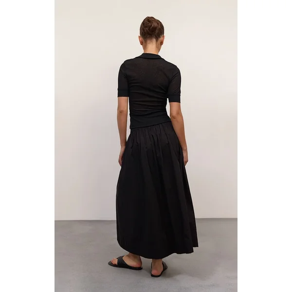 Noir Jupe Mi-longue En Coton Avec Détail Poches