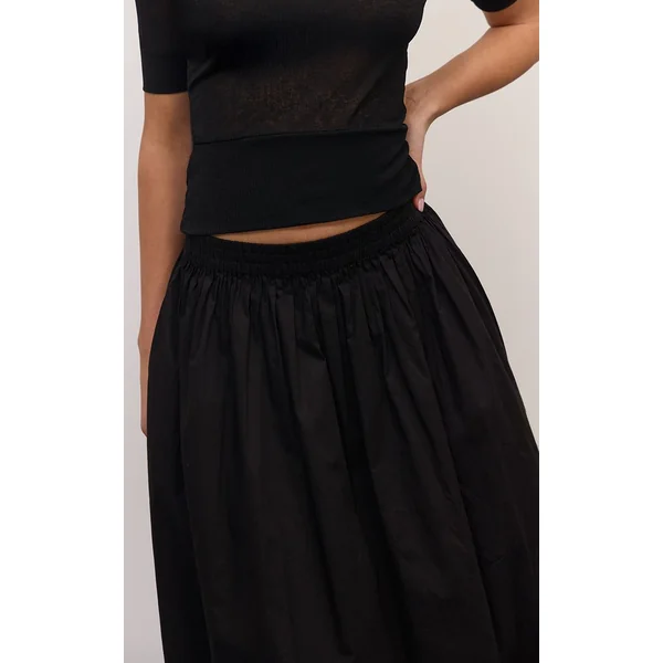 Noir Jupe Mi-longue En Coton Avec Détail Poches