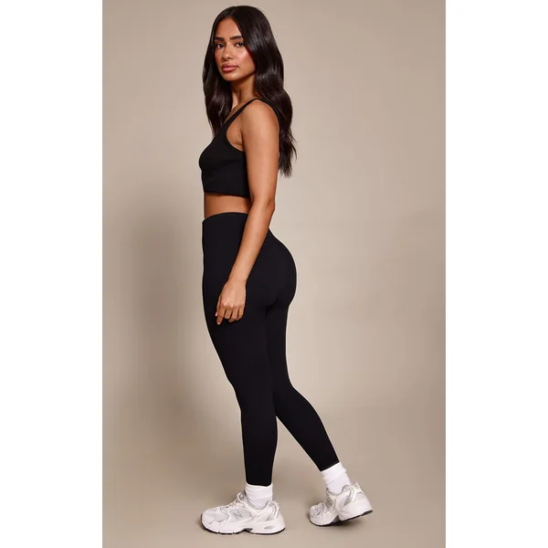 Noir Legging Sans Couture Côtelé Ajusté Petite