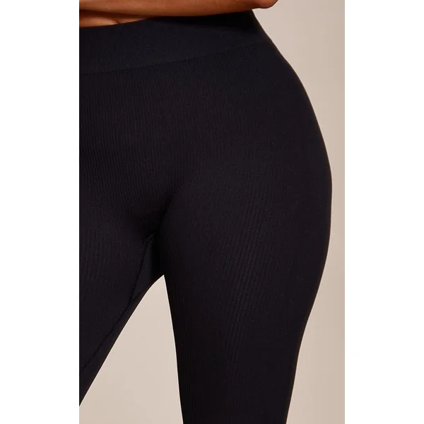 Noir Legging Sans Couture Côtelé Ajusté Petite
