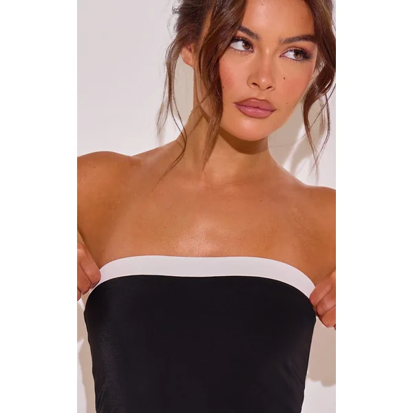 Noir Maillot De Bain Bandeau À Bordure Contrastante