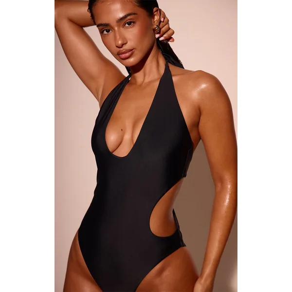 Noir Maillot De Bain Plongeant À Découpes