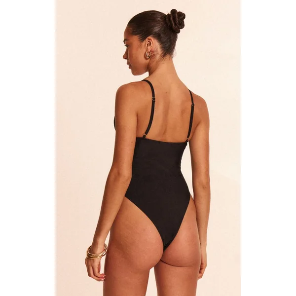 Noir Maillot De Bain Échancré Avec Nœud Devant
