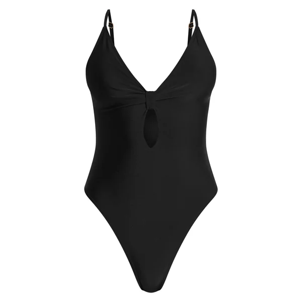 Noir Maillot De Bain Échancré Avec Nœud Devant