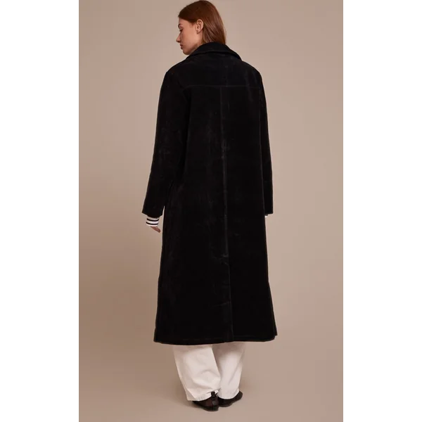 Noir Manteau Long En Synthétique À Boutons