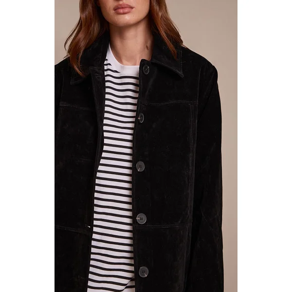 Noir Manteau Long En Synthétique À Boutons