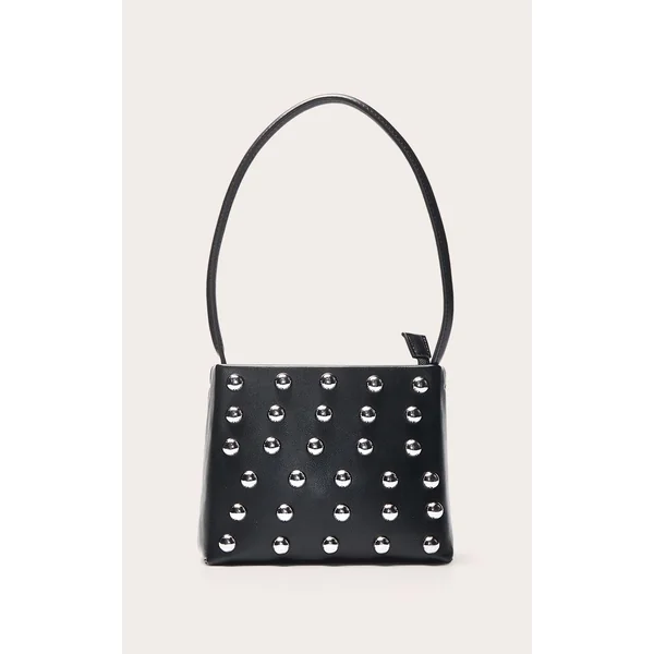 Noir Mini Sac À Bandoulière Structuré À Clous Bombés