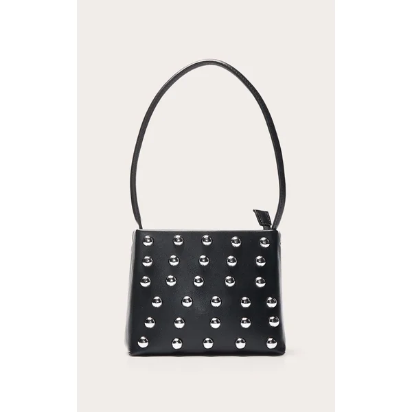 Noir Mini Sac À Bandoulière Structuré À Clous Bombés