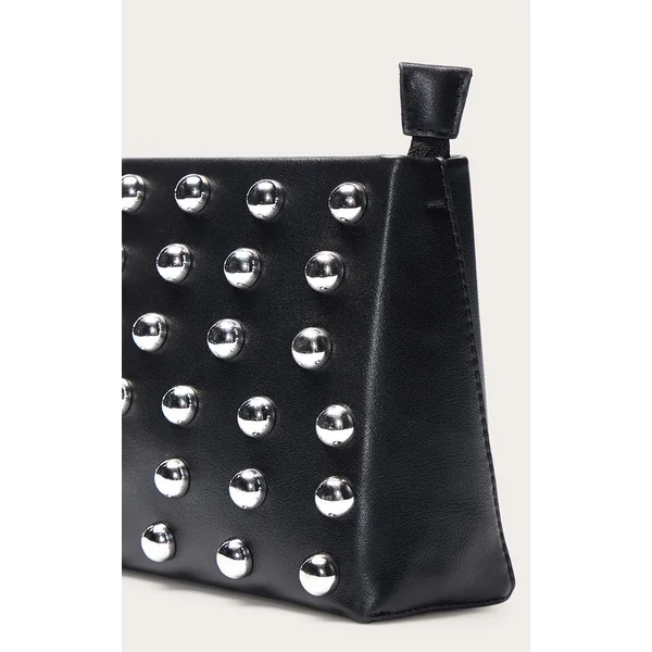 Noir Mini Sac À Bandoulière Structuré À Clous Bombés