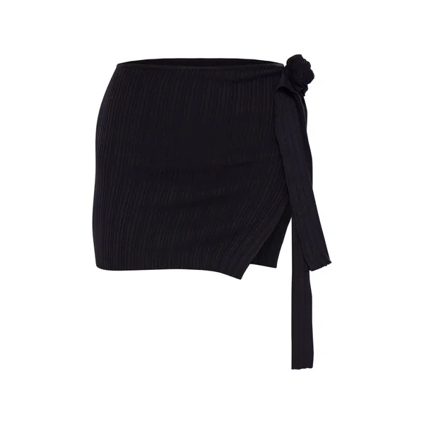 Noir Mini-jupe En Maille Côtelée Avec Appliqué Floral