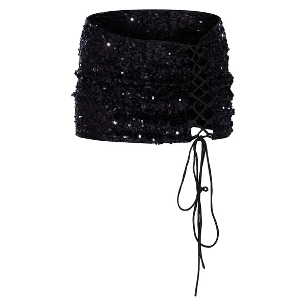 Noir Mini-jupe Micro À Paillettes Avec Laçage Latéral