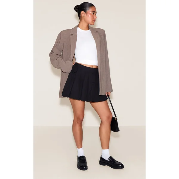 Noir Mini-jupe Plissée En Coton Avec Fronces Latérales