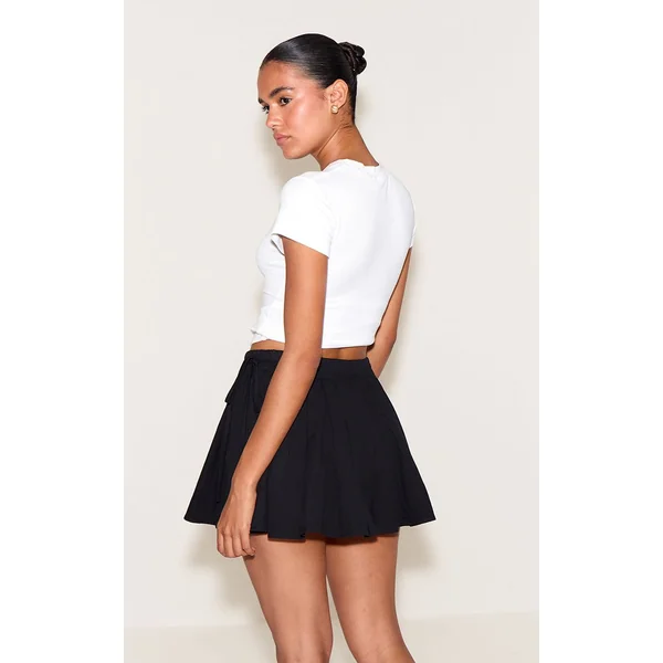 Noir Mini-jupe Plissée En Coton Avec Fronces Latérales