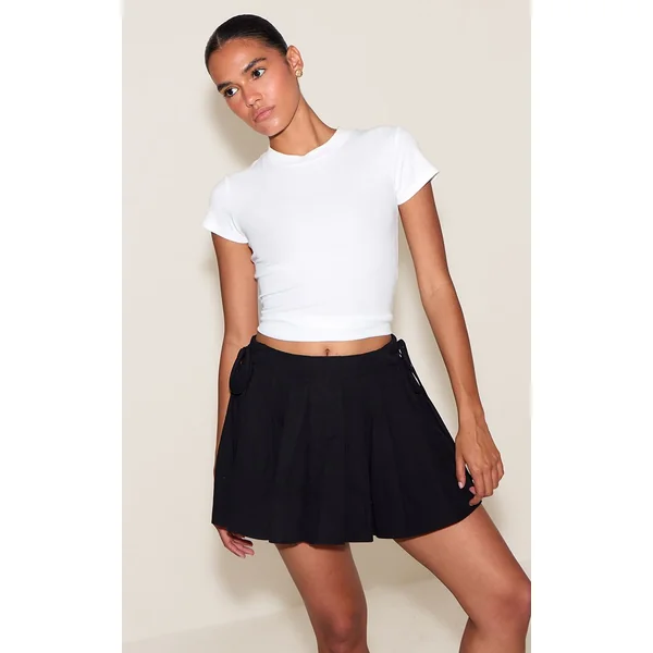 Noir Mini-jupe Plissée En Coton Avec Fronces Latérales