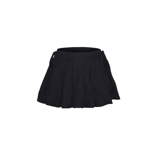 Noir Mini-jupe Plissée En Coton Avec Fronces Latérales