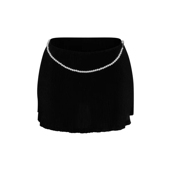 Noir Mini-jupe Plissée Taille Basse Avec Détails De Perles Coordonnée