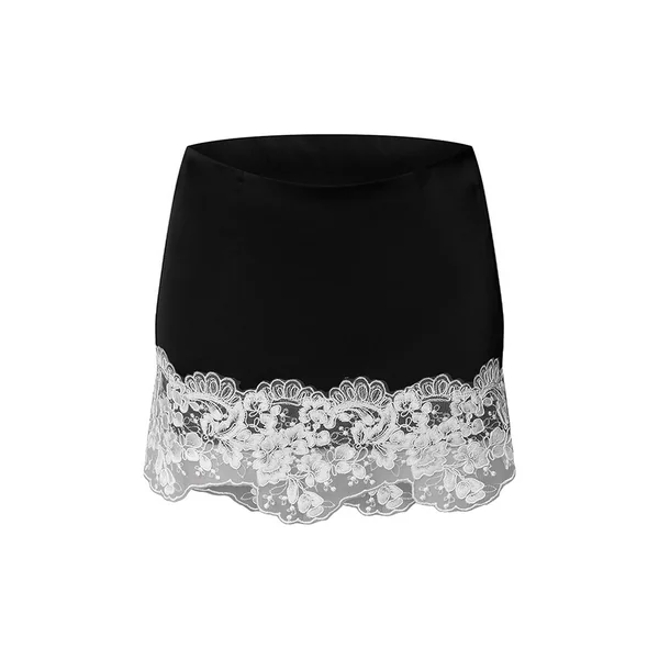 Noir Mini-jupe Satinée À Détails En Dentelle Contrastante Co-ord