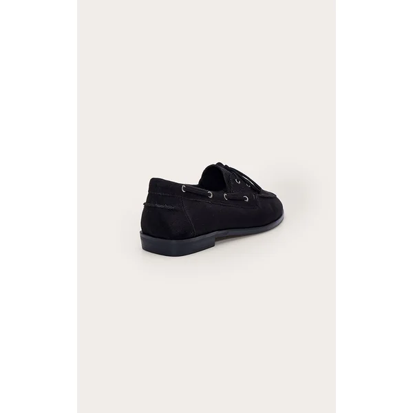 Noir Mocassin Bateau À Détail Pompon En Synthétique