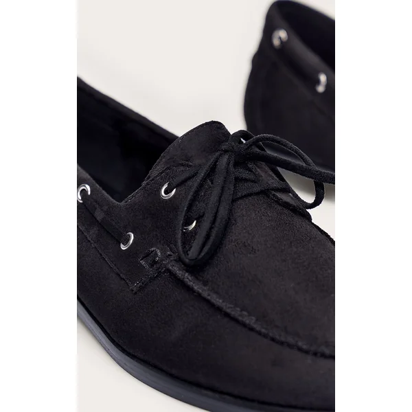 Noir Mocassin Bateau À Détail Pompon En Synthétique