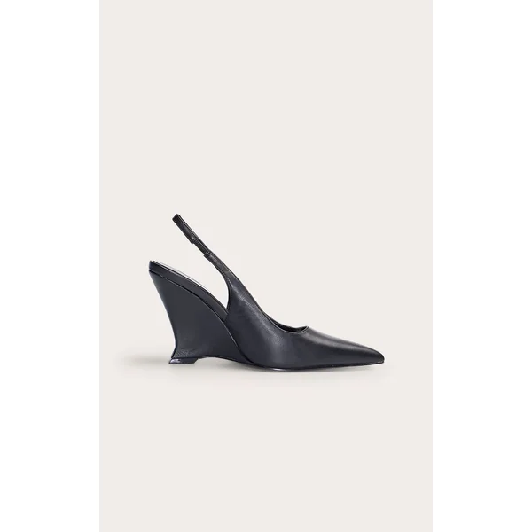 Noir Mule Compensée À Bride Arrière